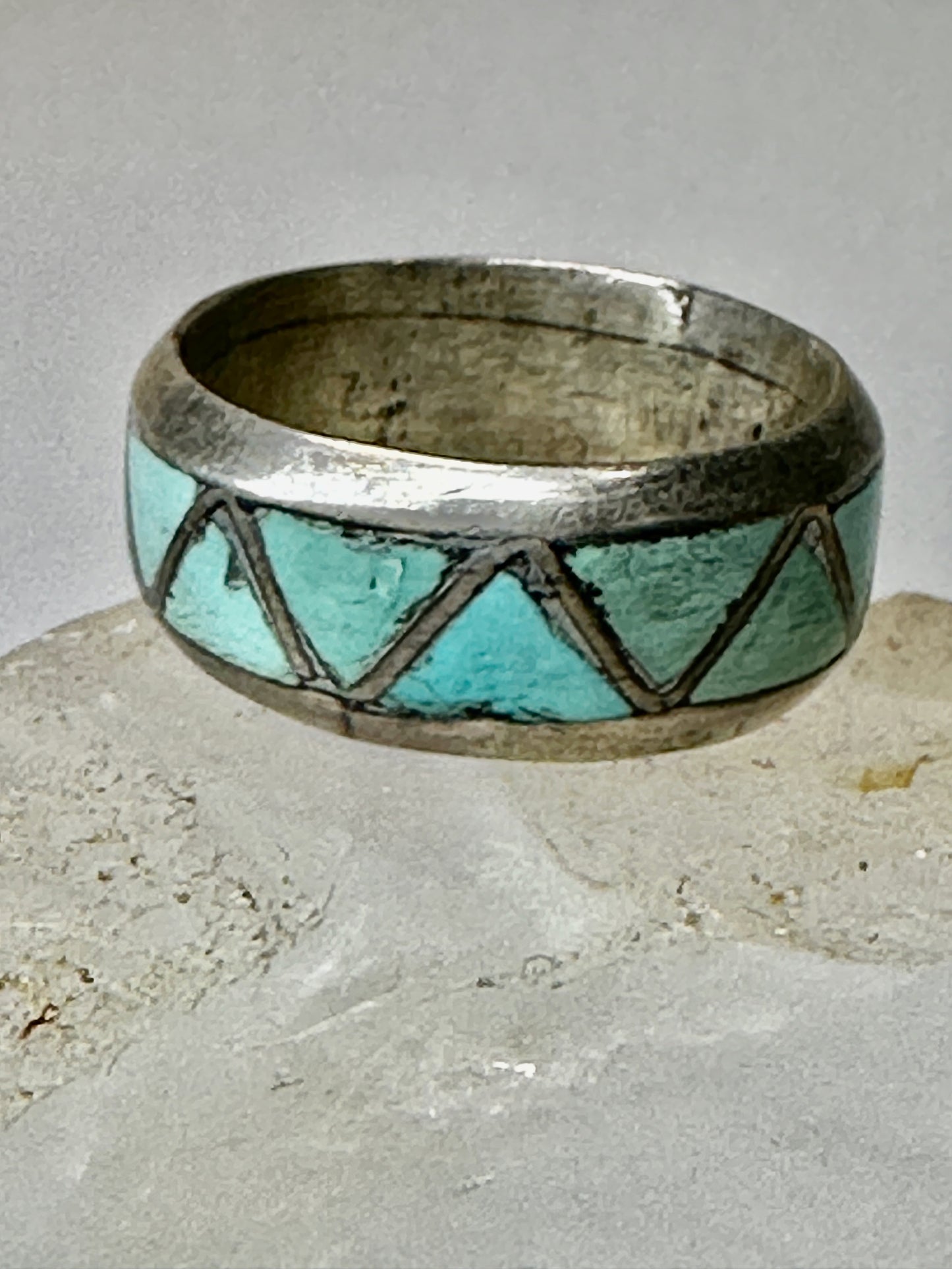 Zuni ring Turquoise wedding band size 8 sterling silver women men