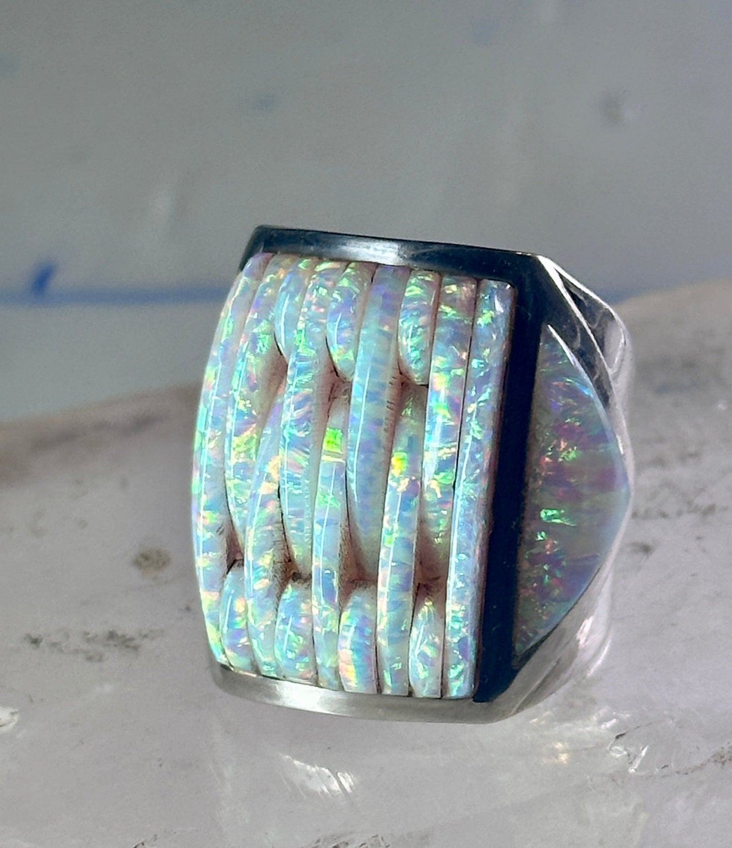 Southwest ring Lab Opal Cobblestone band size 10.75 sterling silver women men