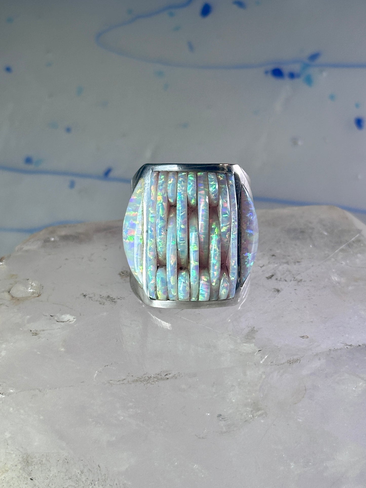 Southwest ring Lab Opal Cobblestone band size 10.75 sterling silver women men