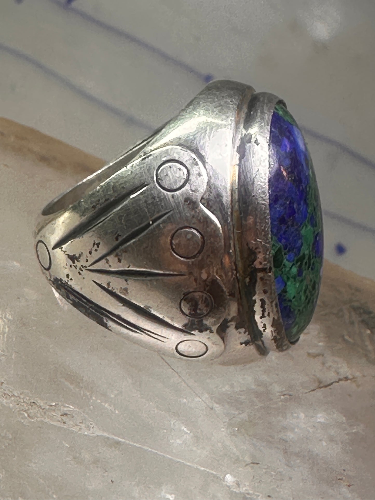 Navajo ring by Adam Fiero Azurite ring Heavy Band Size 7 sterling silver women men
