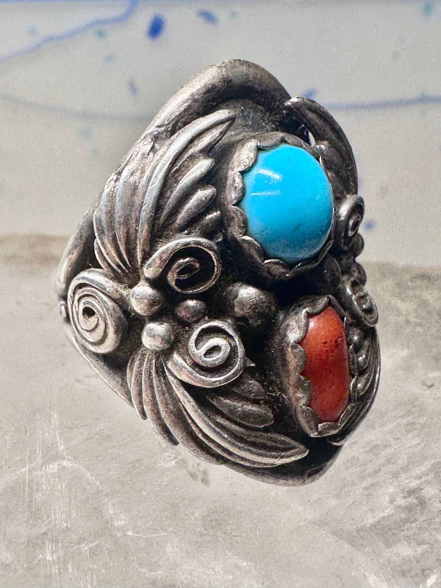 Navajo ring coral turquoise size 9.50 sterling silver women men