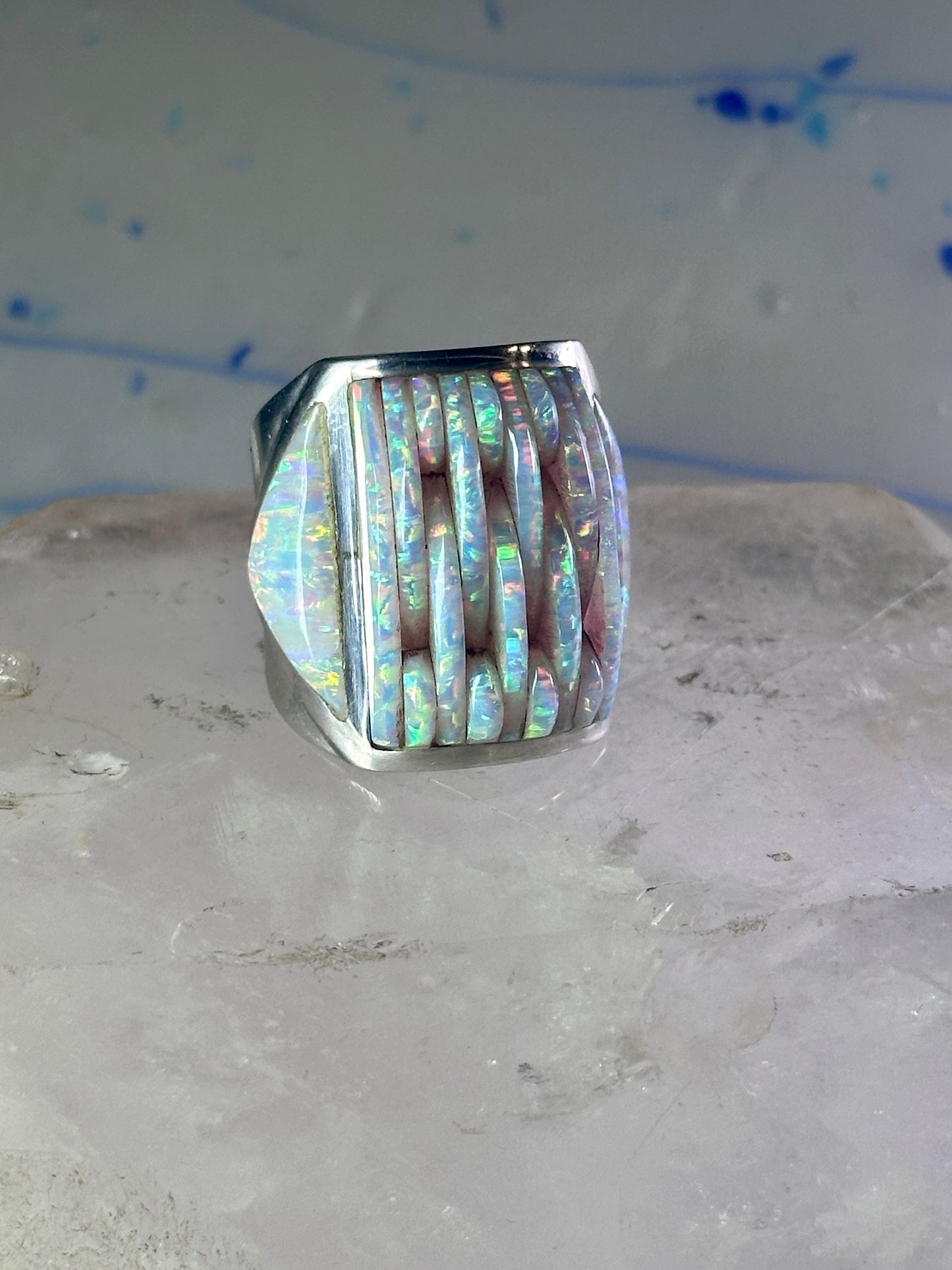 Southwest ring Lab Opal Cobblestone band size 10.75 sterling silver women men