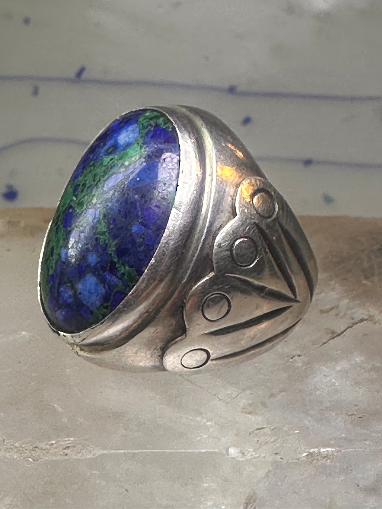 Navajo ring by Adam Fiero Azurite ring Heavy Band Size 7 sterling silver women men