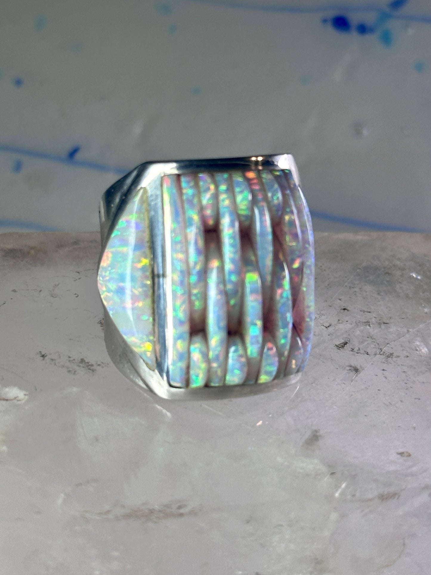 Southwest ring Lab Opal Cobblestone band size 10.75 sterling silver women men