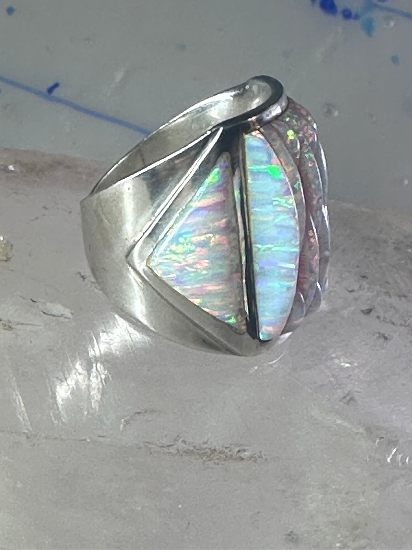 Southwest ring Lab Opal Cobblestone band size 10.75 sterling silver women men