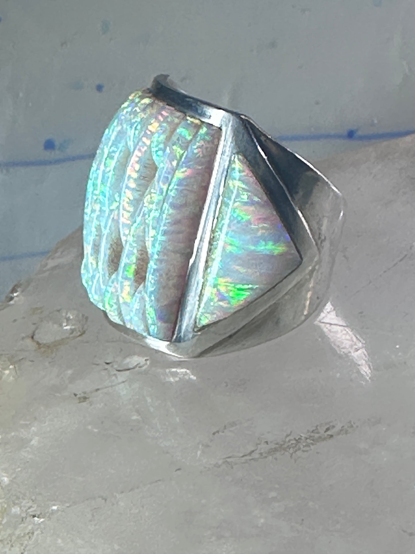 Southwest ring Lab Opal Cobblestone band size 10.75 sterling silver women men