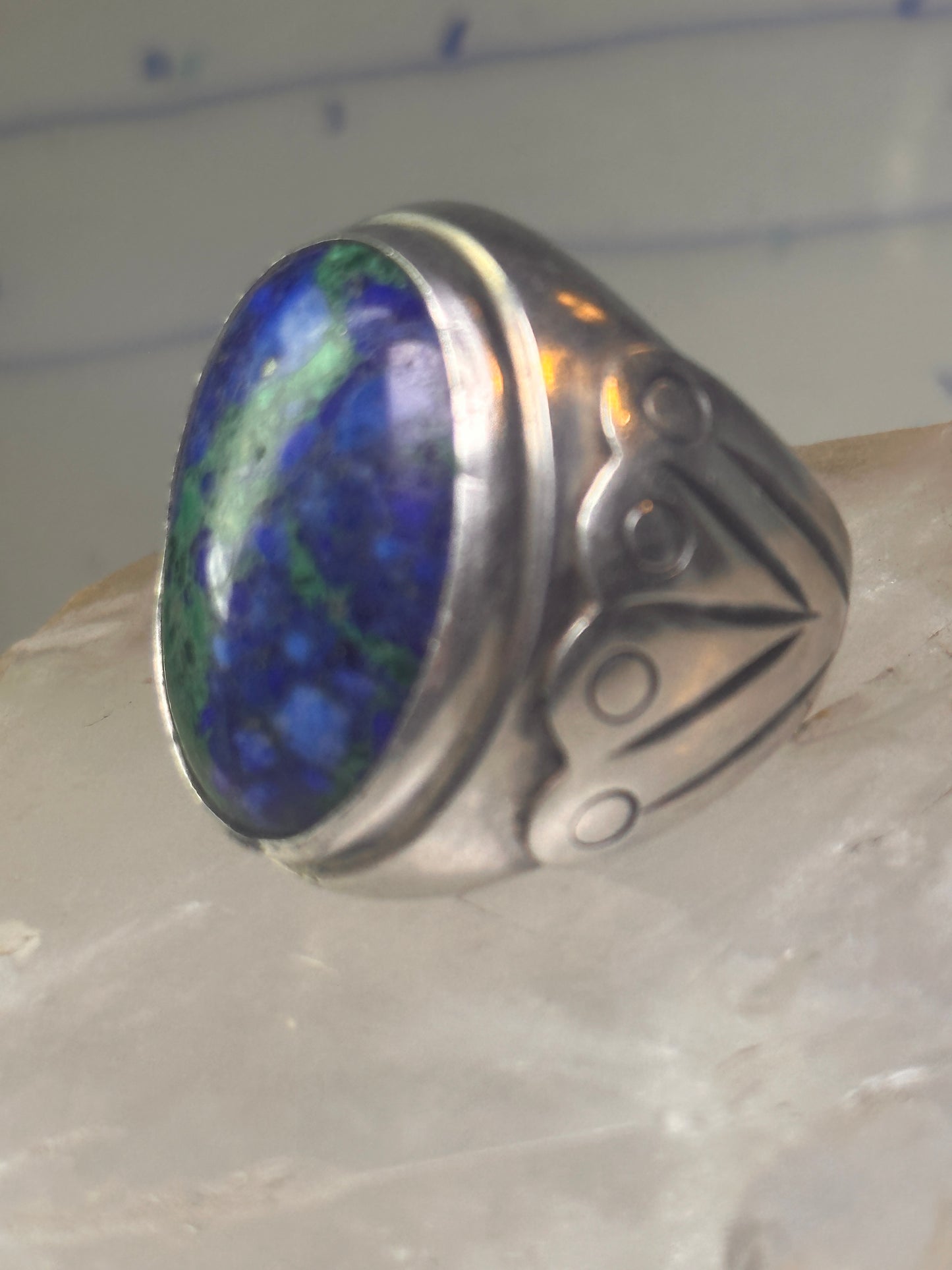 Navajo ring by Adam Fiero Azurite ring Heavy Band Size 7 sterling silver women men