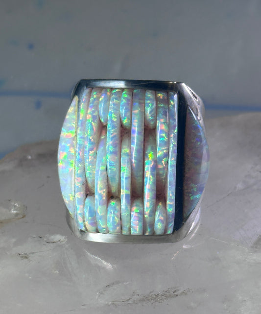 Southwest ring Lab Opal Cobblestone band size 10.75 sterling silver women men