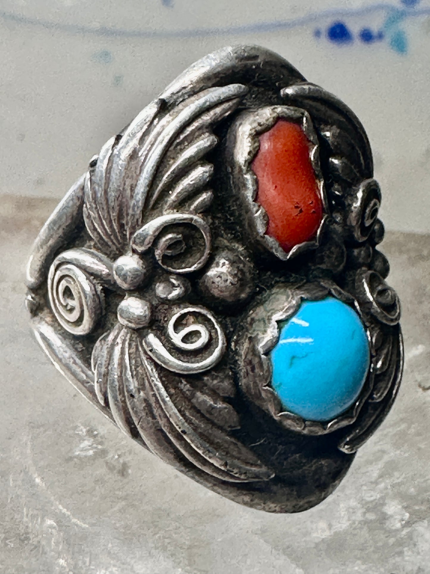 Navajo ring coral turquoise size 9.50 sterling silver women men