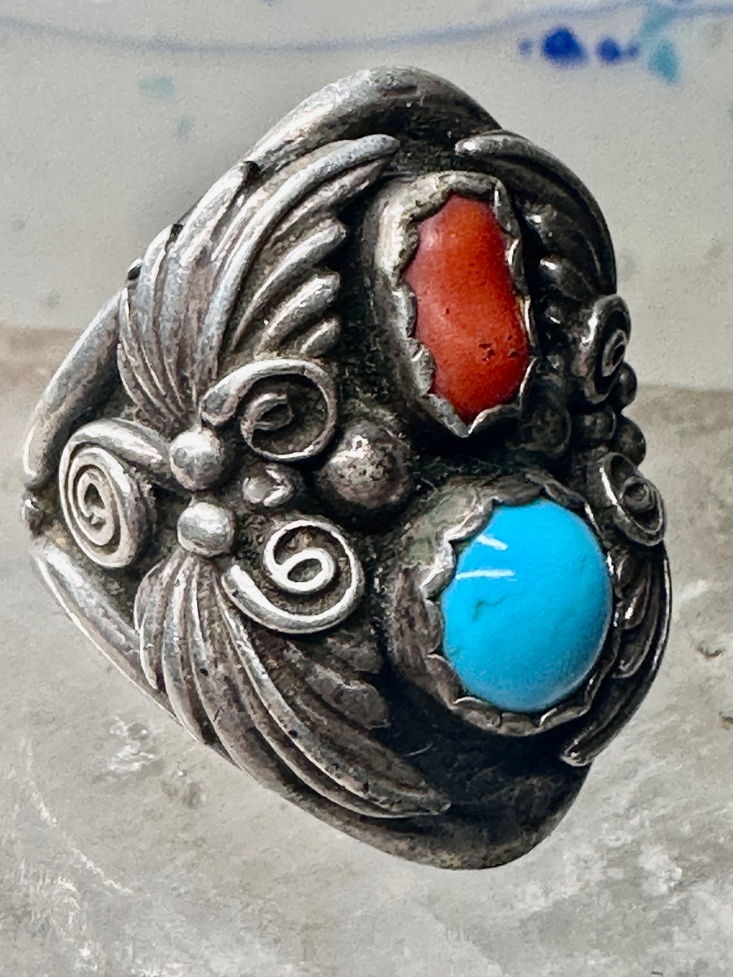 Navajo ring coral turquoise size 9.50 sterling silver women men