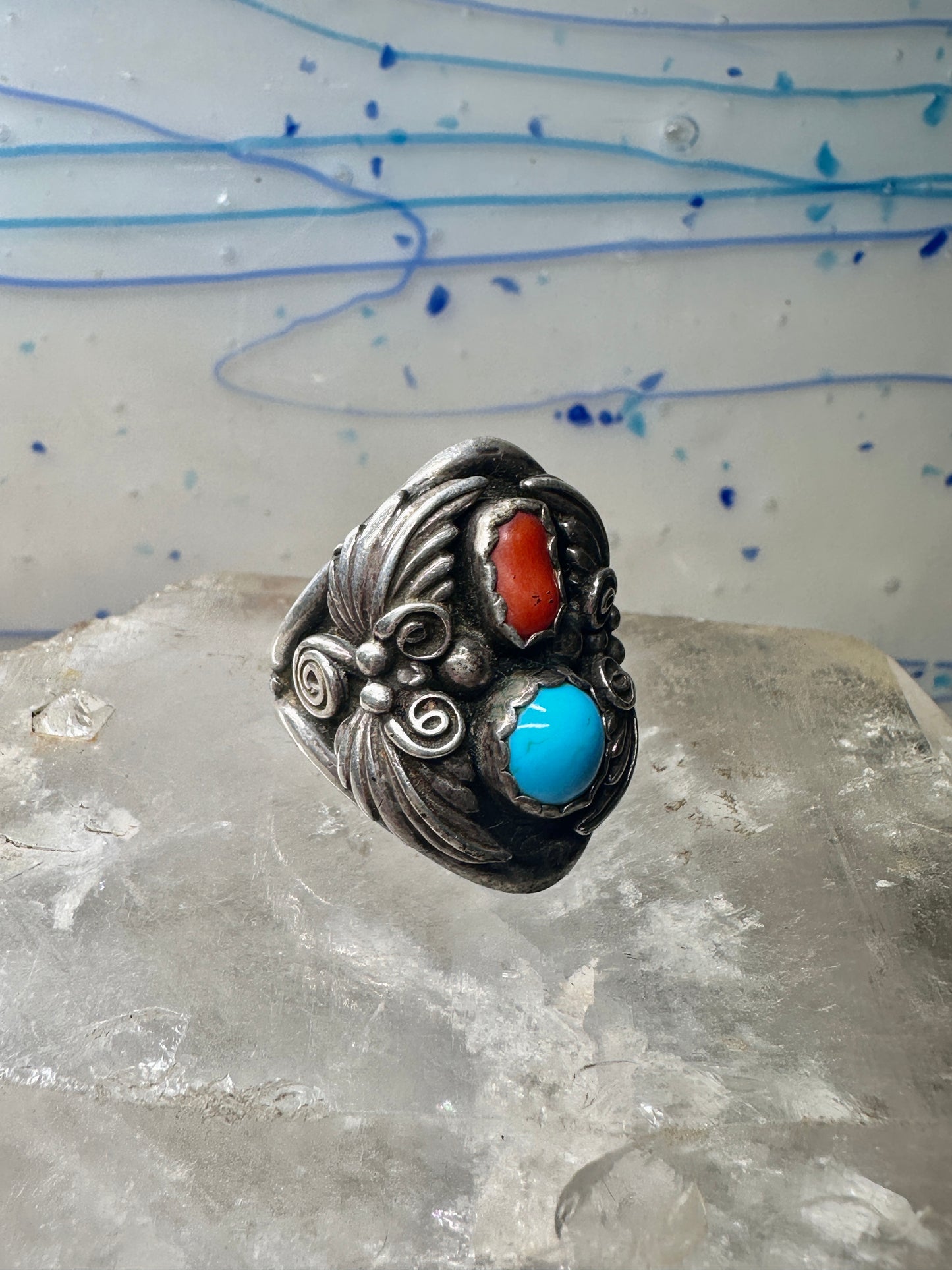 Navajo ring coral turquoise size 9.50 sterling silver women men