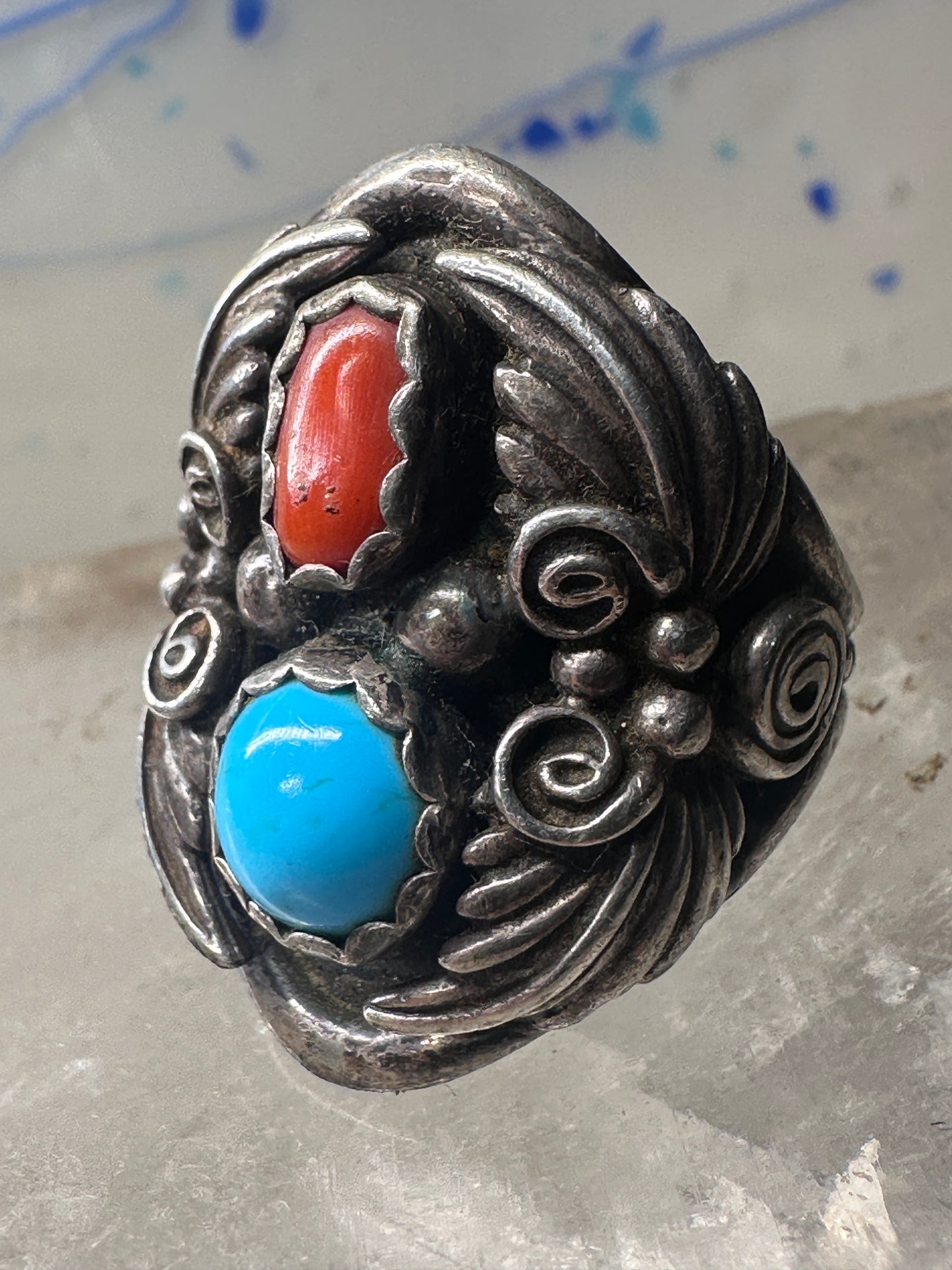 Navajo ring coral turquoise size 9.50 sterling silver women men