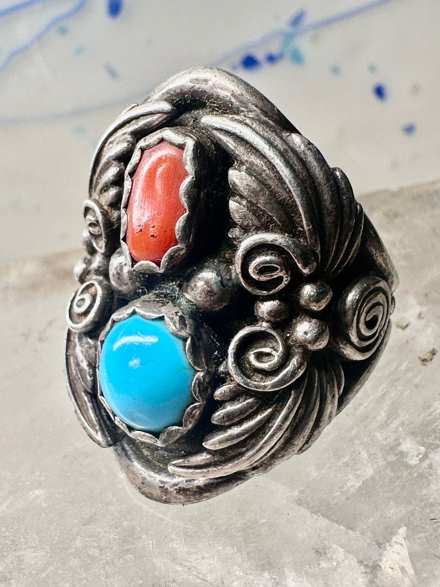 Navajo ring coral turquoise size 9.50 sterling silver women men