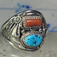 Navajo ring turquoise coral size 14.50 sterling silver men b