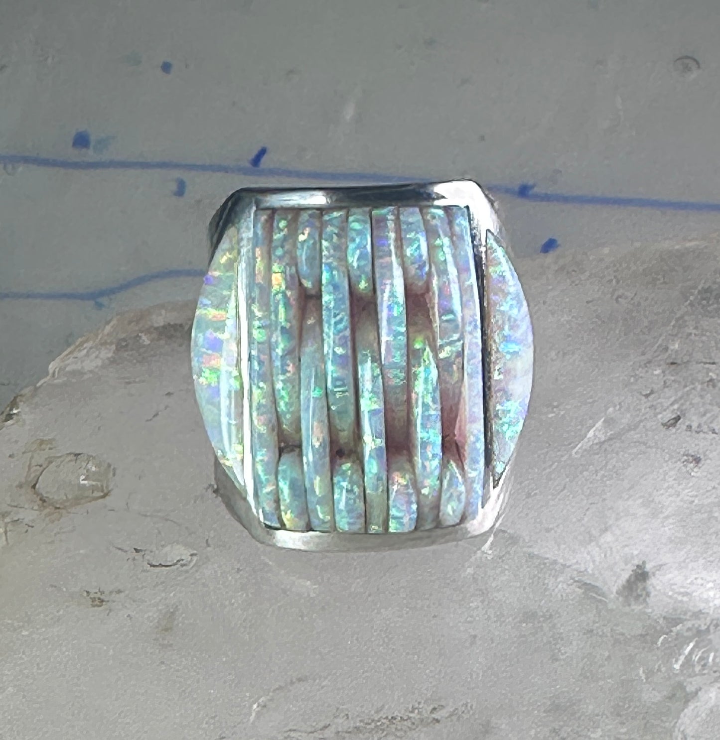 Southwest ring Lab Opal Cobblestone band size 10.75 sterling silver women men