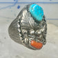 Navajo ring turquoise coral band size 9.75 sterling silver women men