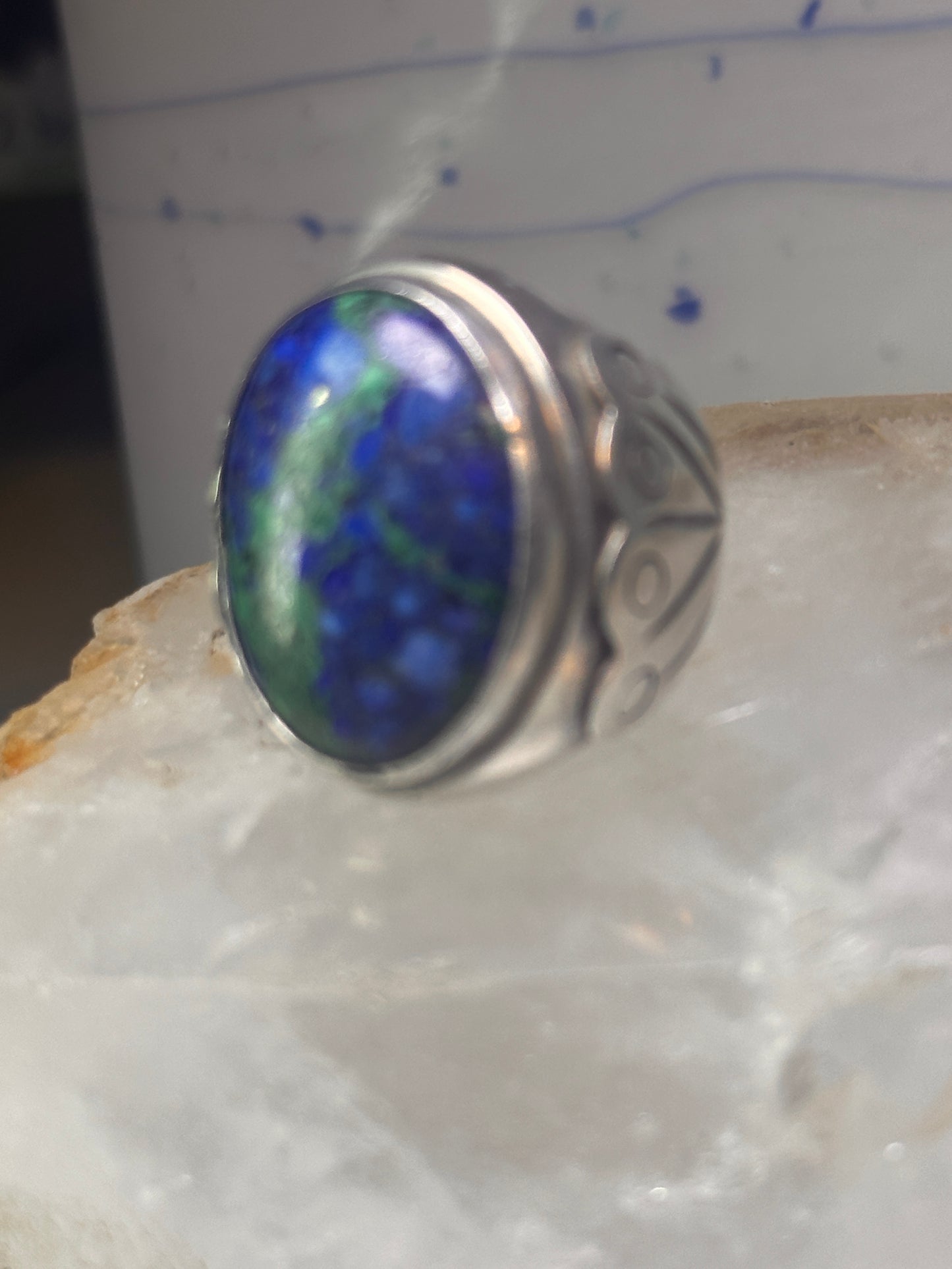 Navajo ring by Adam Fiero Azurite ring Heavy Band Size 7 sterling silver women men