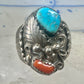 Navajo ring turquoise coral band size 9.75 sterling silver women men