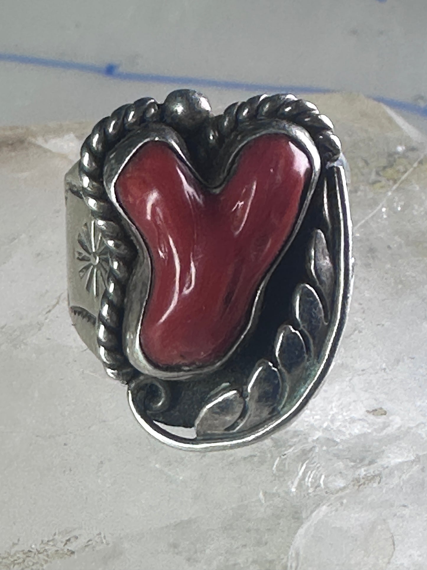 Navajo ring Coral band size 10.50 sterling silver stamping  women men