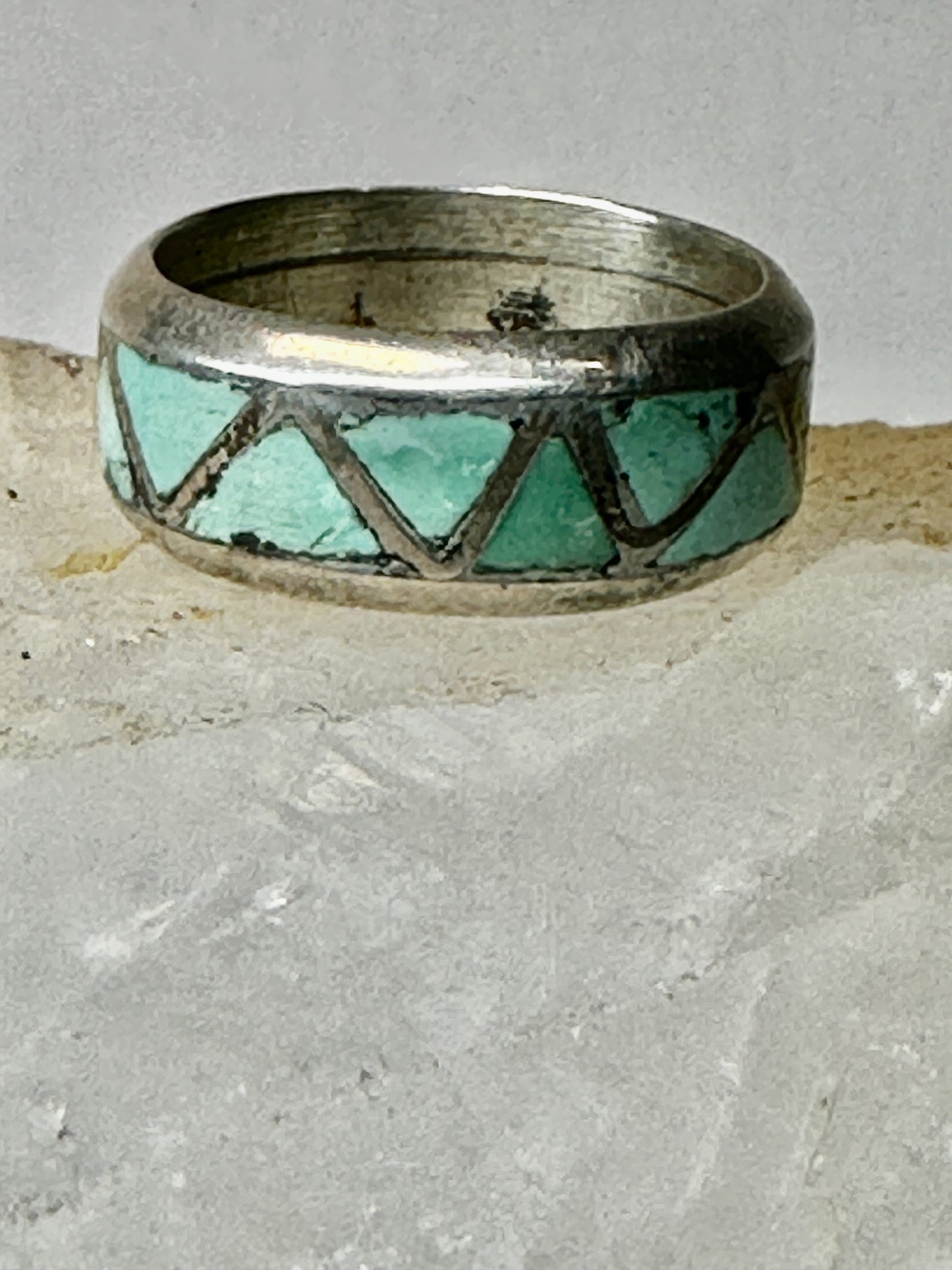 Zuni ring Turquoise wedding band size 6 sterling silver women men