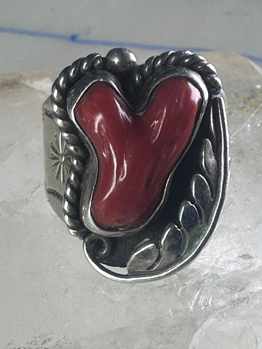 Navajo ring Coral band size 10.50 sterling silver stamping  women men