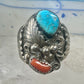 Navajo ring turquoise coral band size 9.75 sterling silver women men