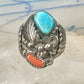 Navajo ring turquoise coral band size 9.75 sterling silver women men