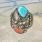 Navajo ring turquoise coral band size 9.75 sterling silver women men