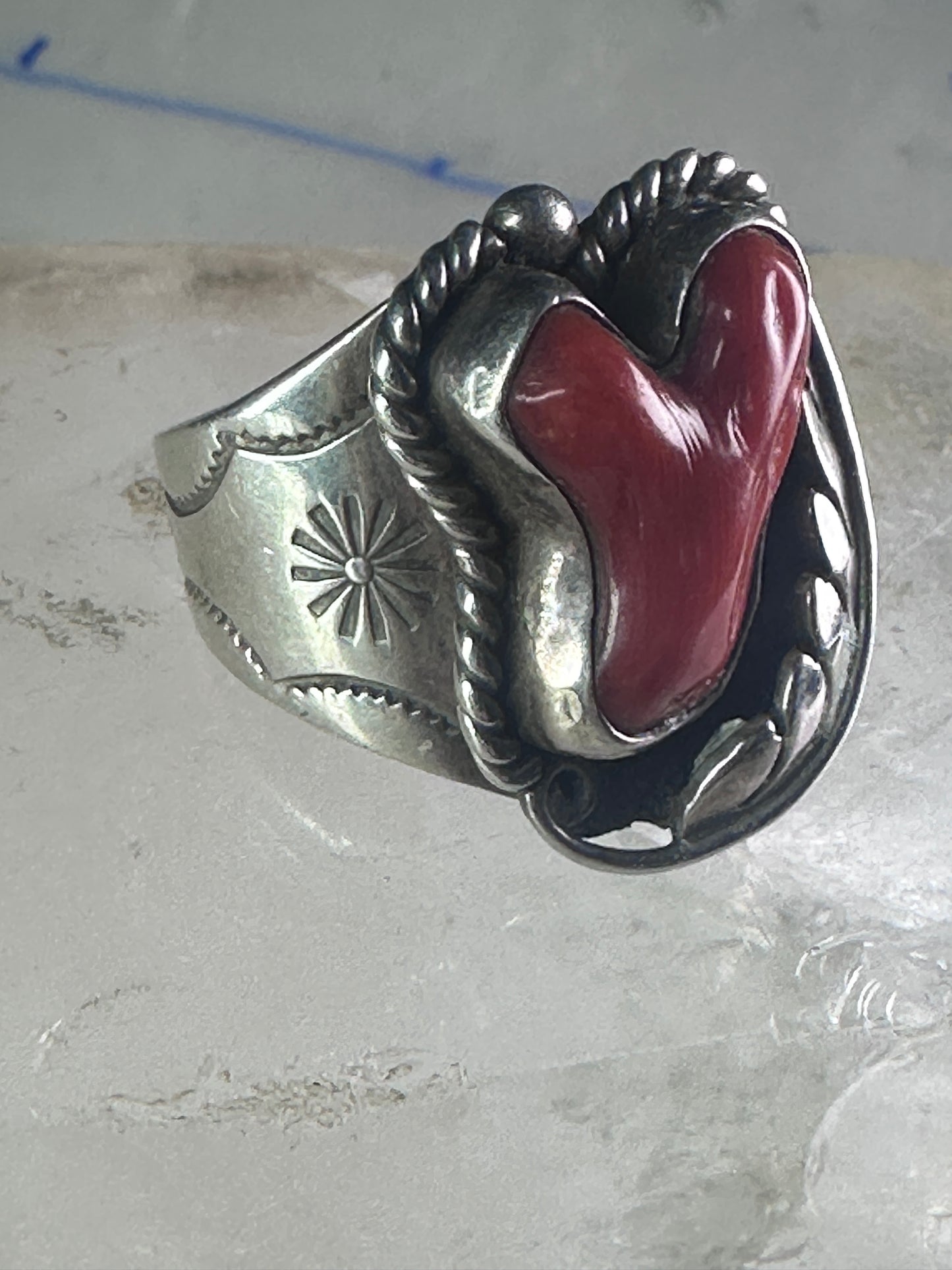 Navajo ring Coral band size 10.50 sterling silver stamping  women men