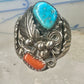 Navajo ring turquoise coral band size 9.75 sterling silver women men