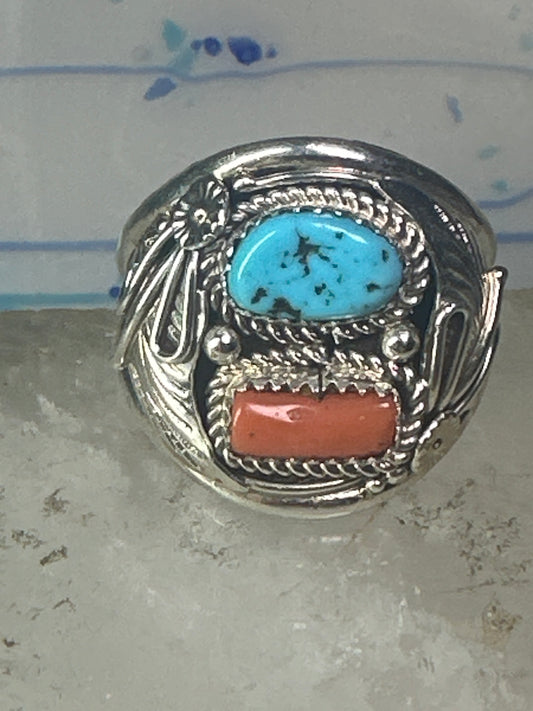 Navajo ring turquoise coral size 14.50 sterling silver men b