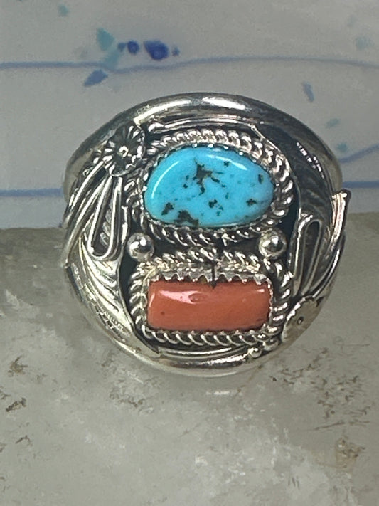 Navajo ring turquoise coral size 14.50 sterling silver men b