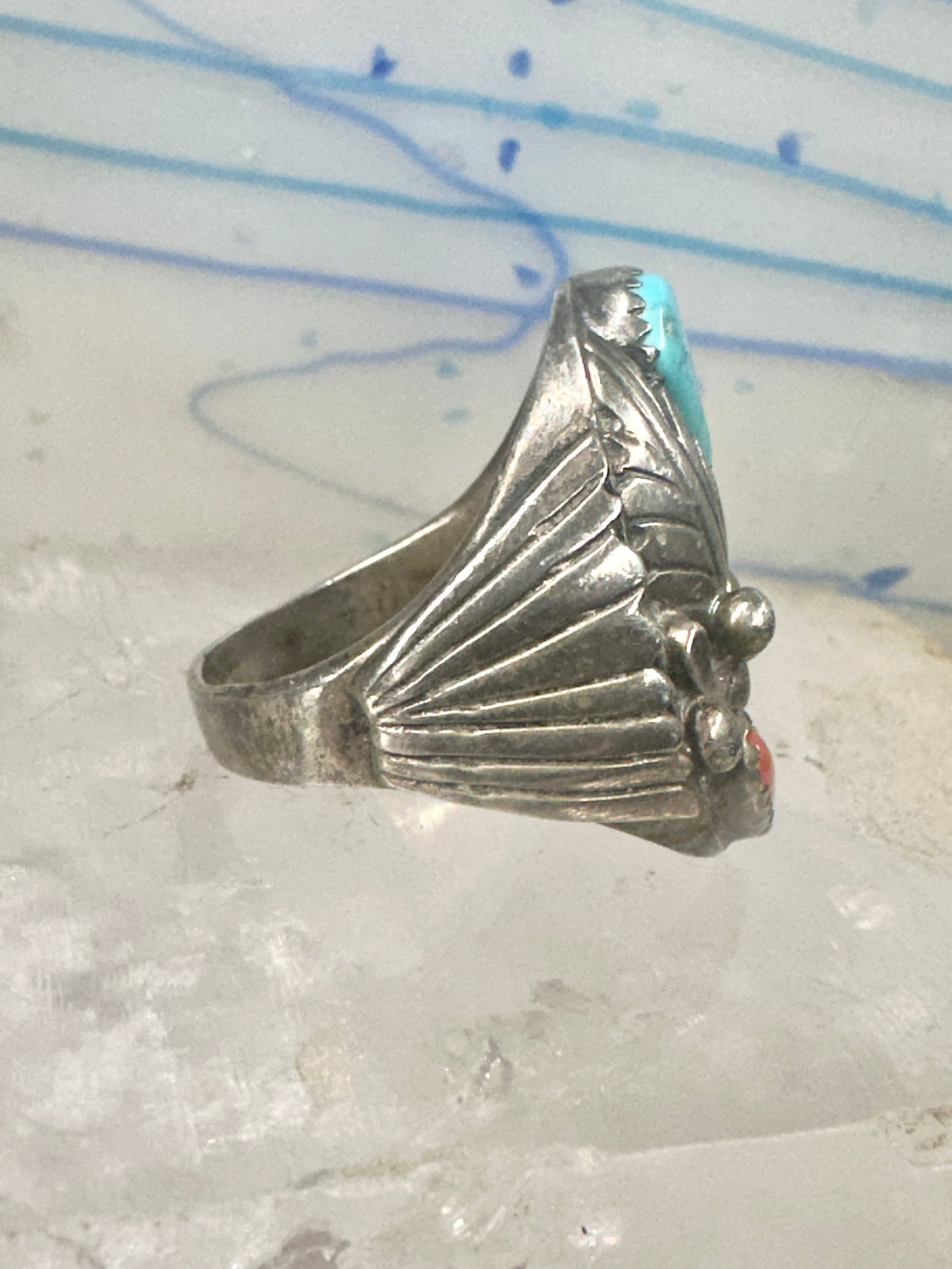 Navajo ring turquoise coral band size 9.75 sterling silver women men