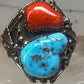 Navajo ring Turquoise coral ring Heavy Band Size 10.75 sterling silver women men
