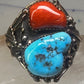 Navajo ring Turquoise coral ring Heavy Band Size 10.75 sterling silver women men