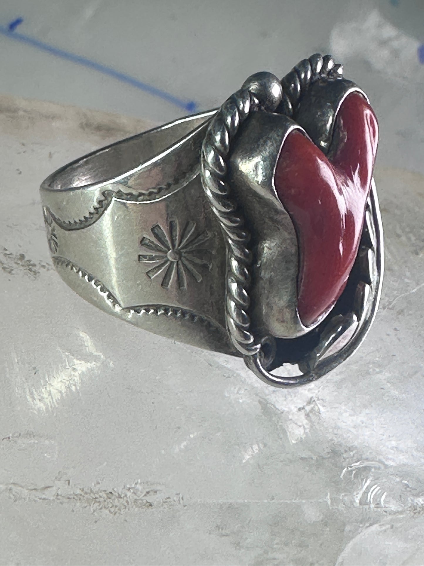 Navajo ring Coral band size 10.50 sterling silver stamping  women men