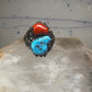 Navajo ring Turquoise coral ring Heavy Band Size 10.75 sterling silver women men