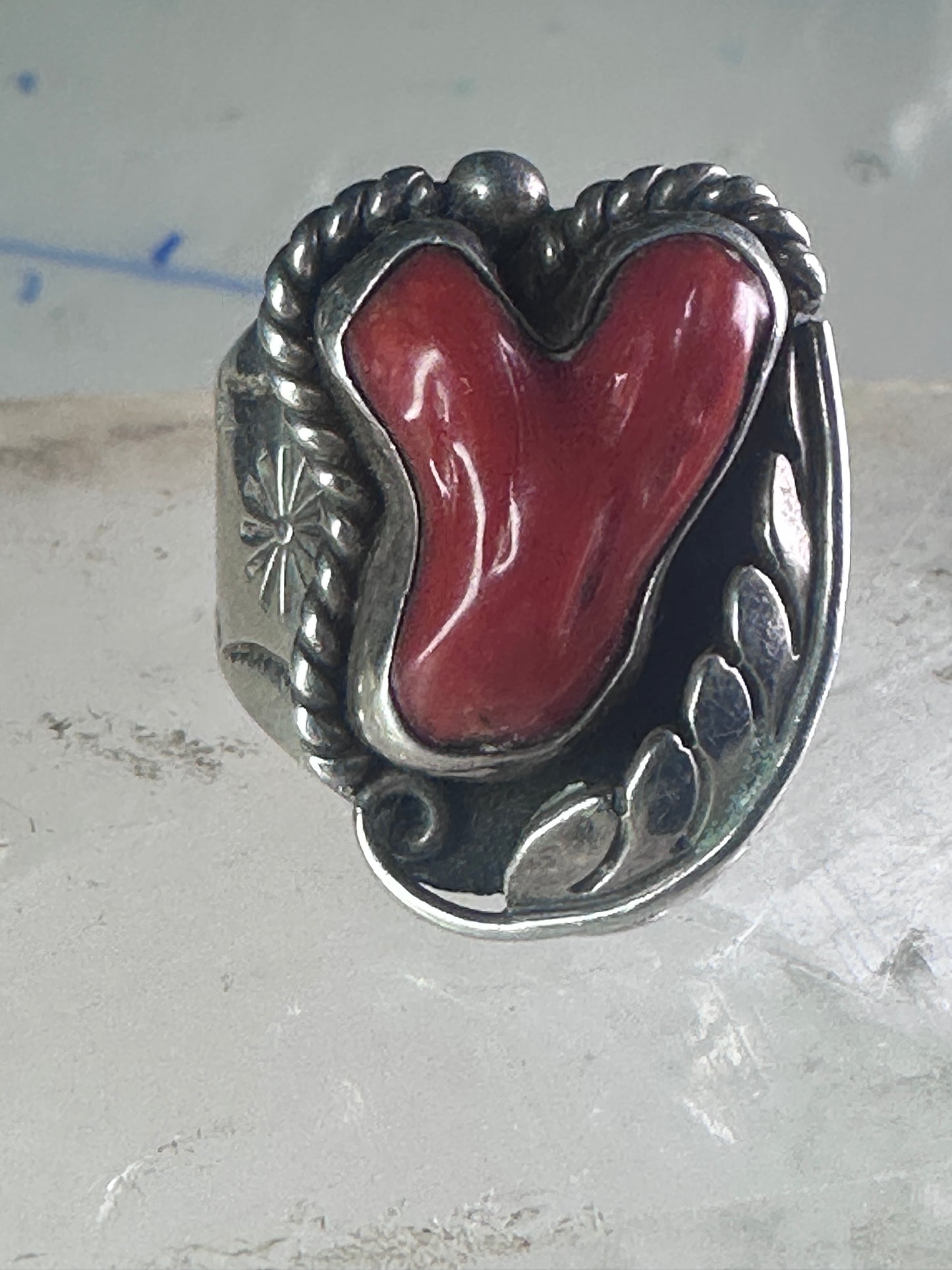 Navajo ring Coral band size 10.50 sterling silver stamping  women men