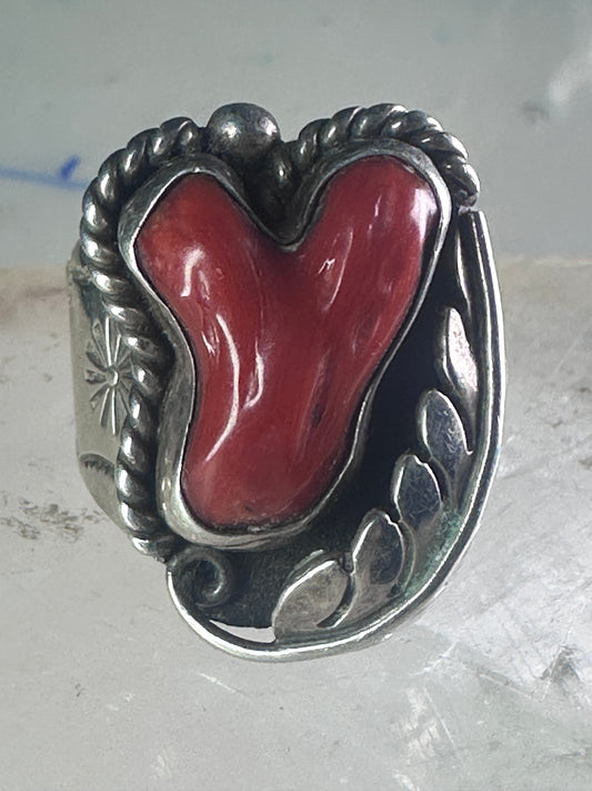 Navajo ring Coral band size 10.50 sterling silver stamping  women men
