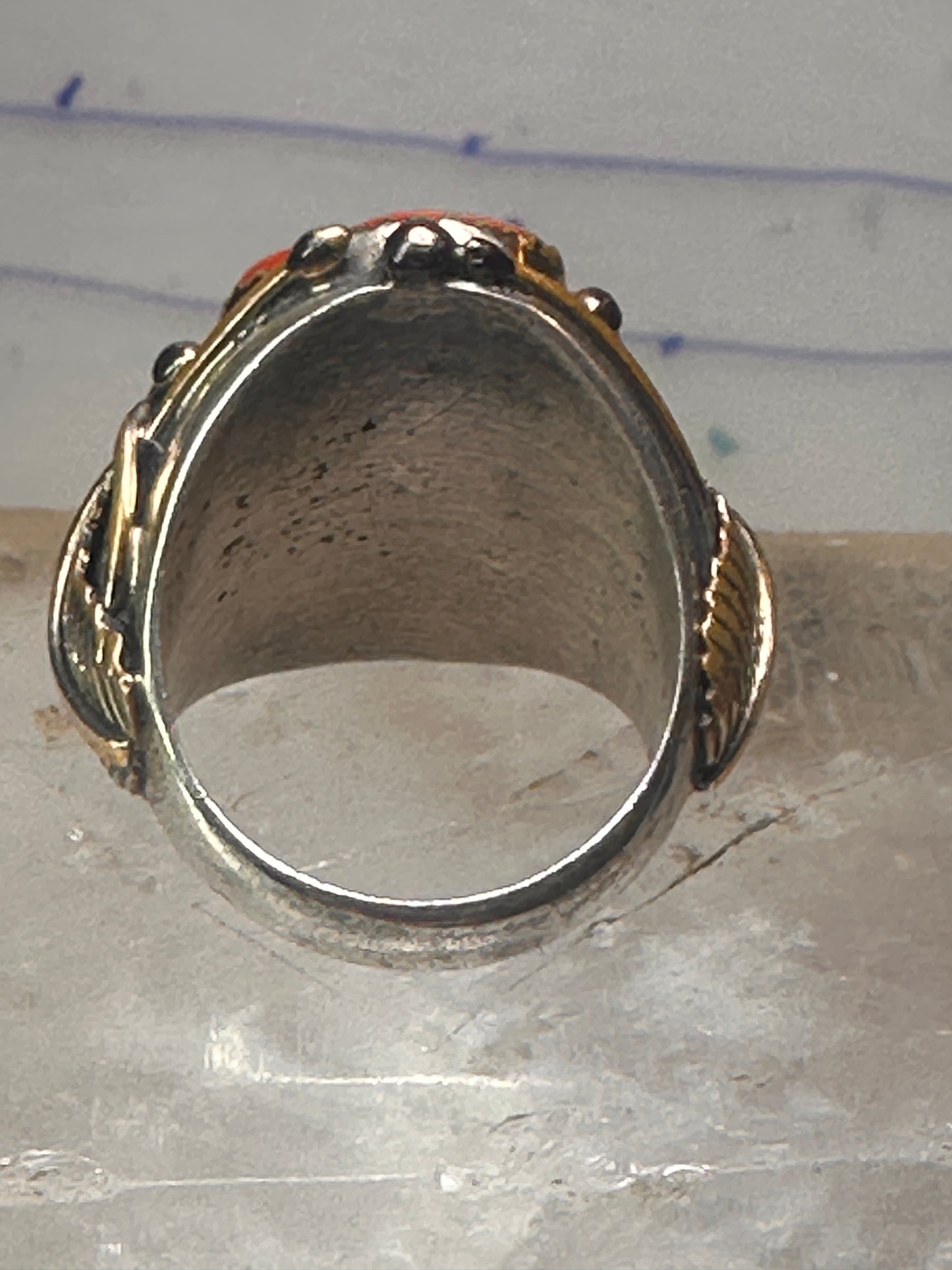 Navajo ring Turquoise coral ring Heavy Band Size 10.75 sterling silver women men