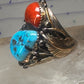 Navajo ring Turquoise coral ring Heavy Band Size 10.75 sterling silver women men