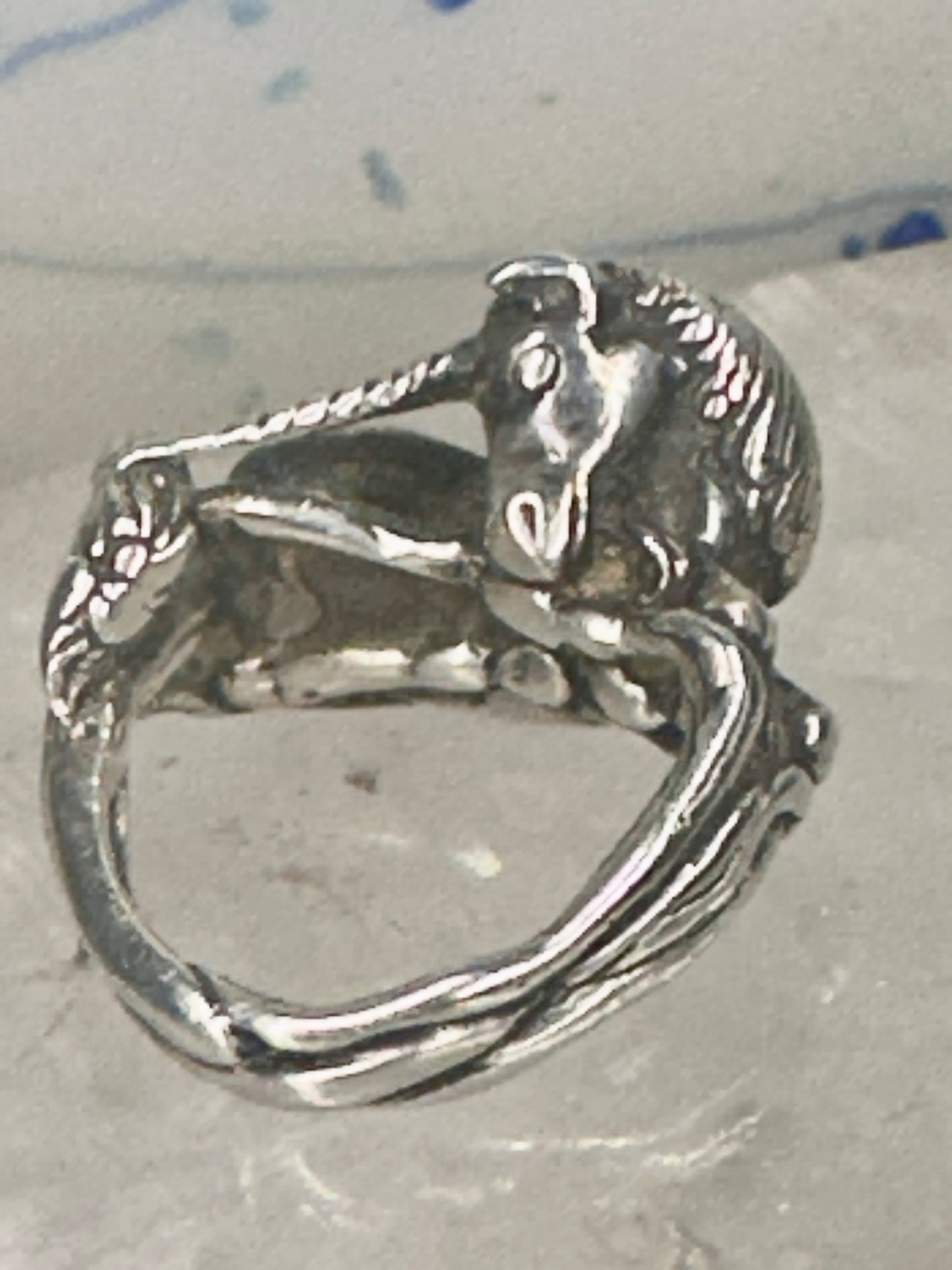 Unicorn ring horse band artisan size 4 sterling silver women