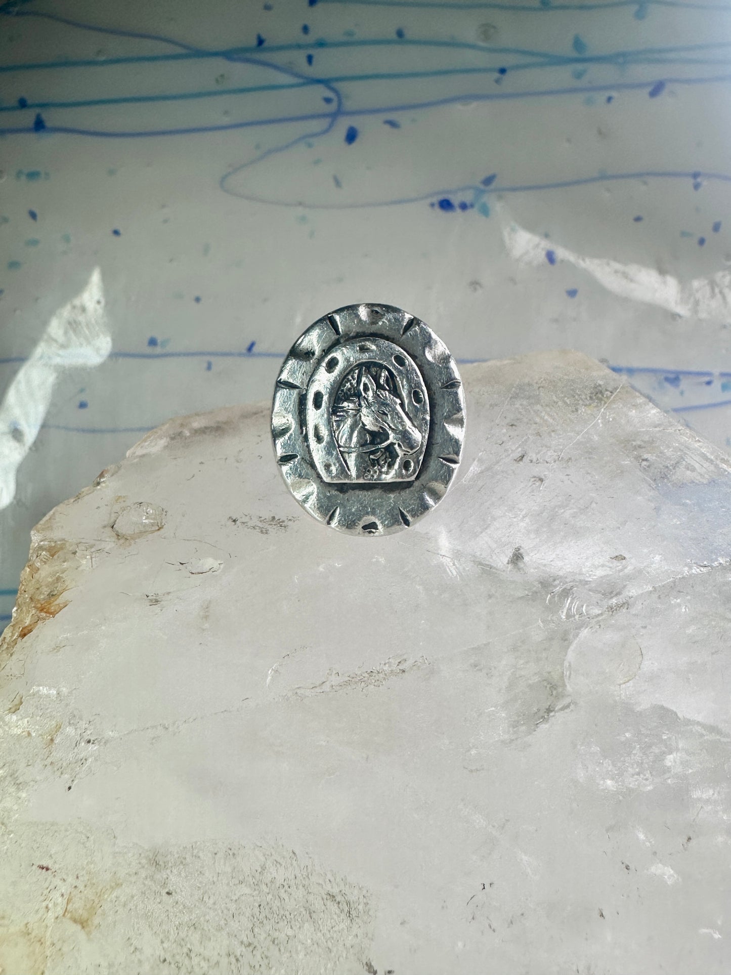 Horse ring Heavy Biker Horseshoe Cowgirl band size 5 sterling silver women