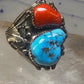 Navajo ring Turquoise coral ring Heavy Band Size 10.75 sterling silver women men