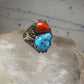 Navajo ring Turquoise coral ring Heavy Band Size 10.75 sterling silver women men