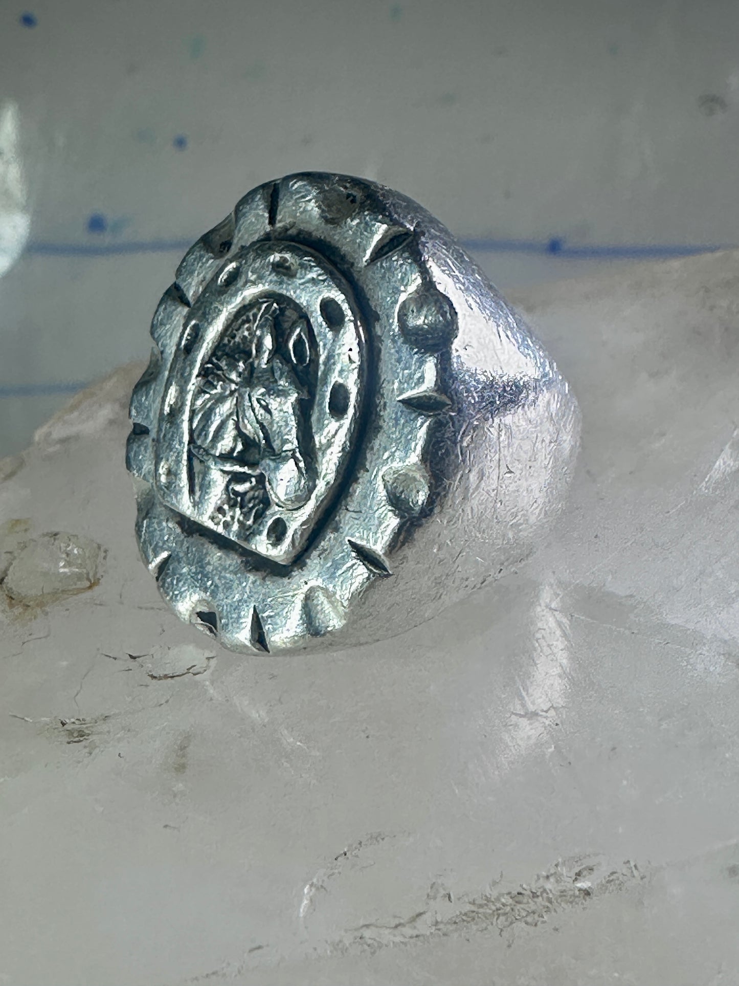 Horse ring Heavy Biker Horseshoe Cowgirl band size 5 sterling silver women