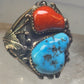 Navajo ring Turquoise coral ring Heavy Band Size 10.75 sterling silver women men