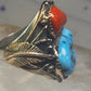 Navajo ring Turquoise coral ring Heavy Band Size 10.75 sterling silver women men