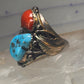 Navajo ring Turquoise coral ring Heavy Band Size 10.75 sterling silver women men