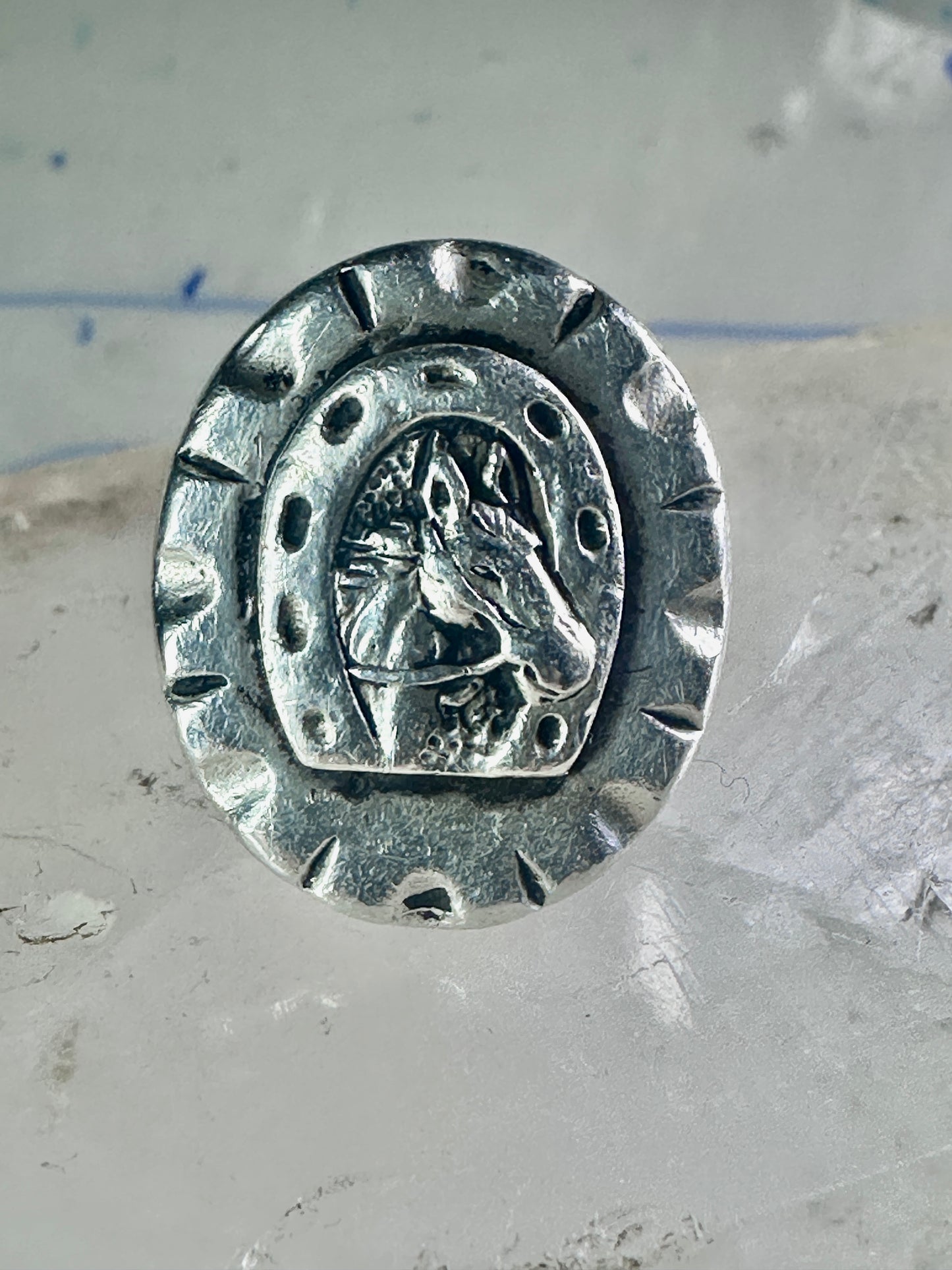 Horse ring Heavy Biker Horseshoe Cowgirl band size 5 sterling silver women